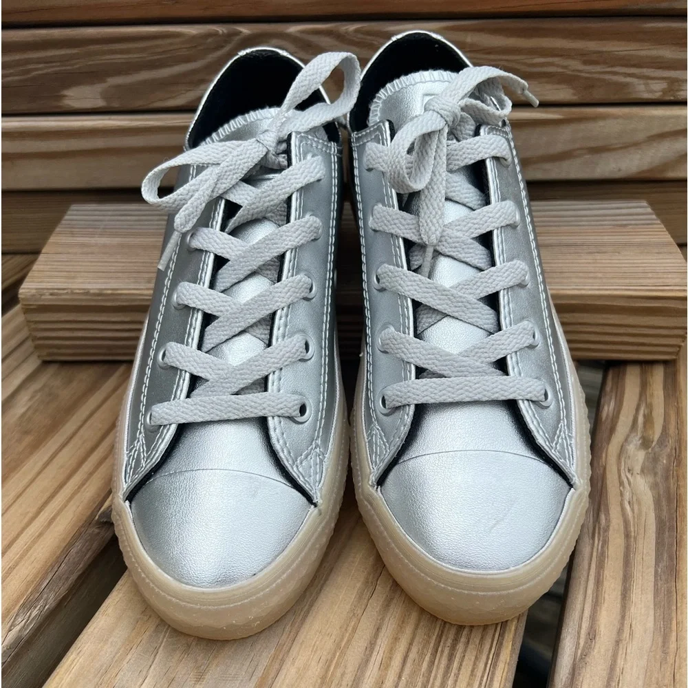 - Converse Sz 2 Silver Metallic All-Star Sneakers! NEW!